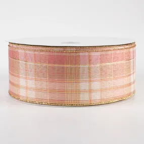 2.5" Metallic Plaid Ribbon: Rose Gold & Ivory (50 Yards)