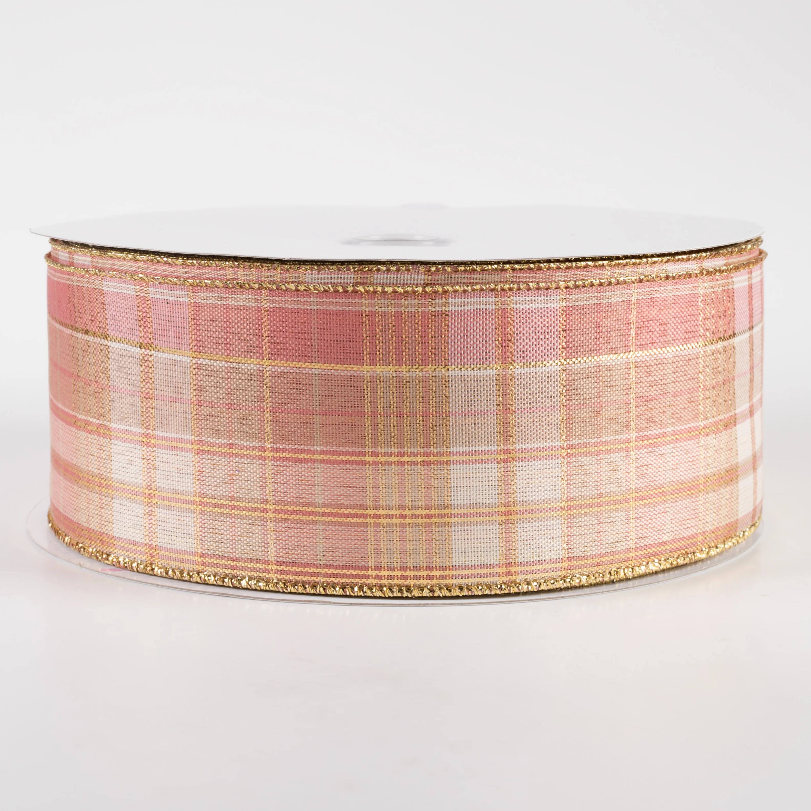 2.5" Metallic Plaid Ribbon: Rose Gold & Ivory (50 Yards)