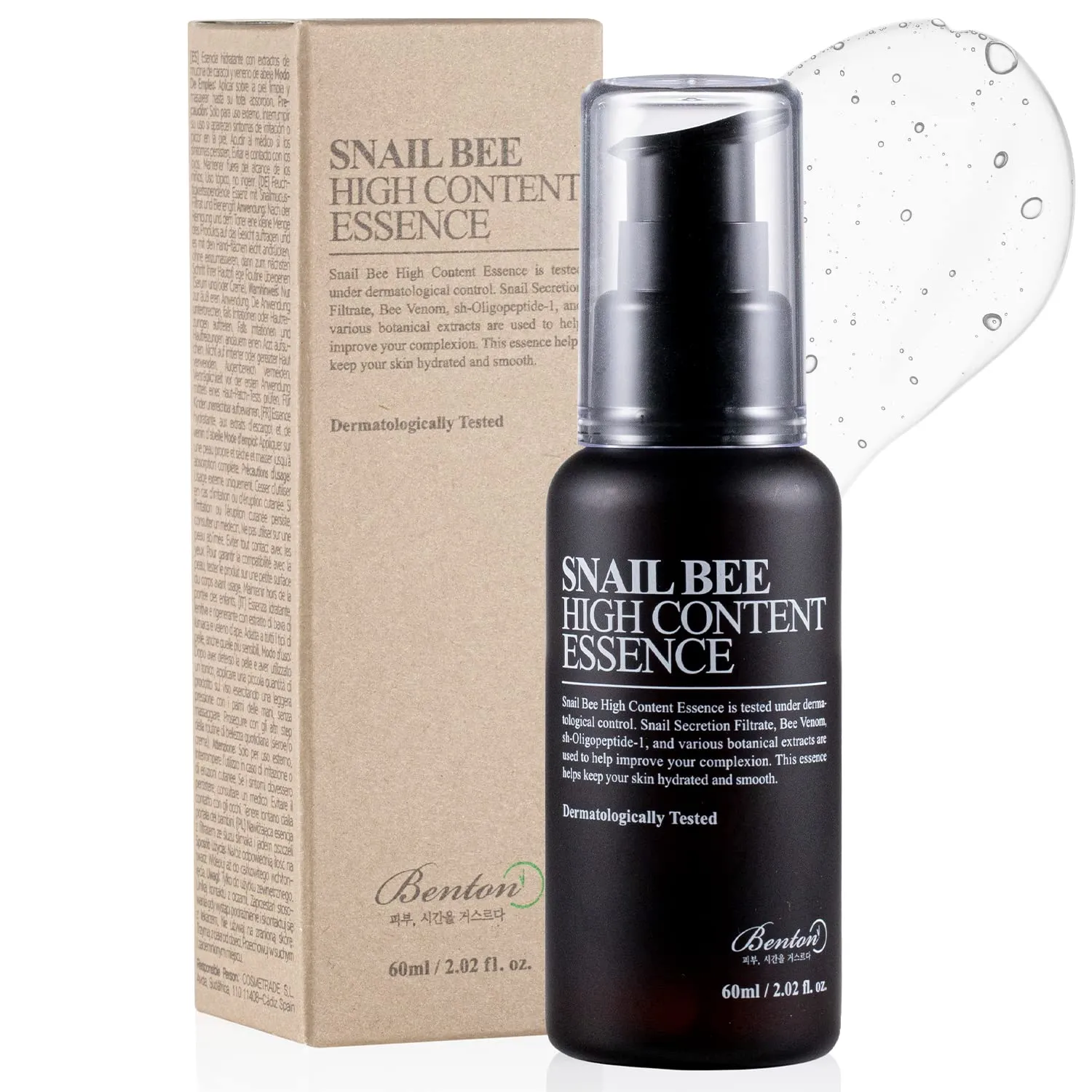 BENTON Snail Bee High Content Essence - Snail Secretion Filtrate & Bee Venom Contained Moisturizing Gel for Oily, Combination, Acne-Prone Skin - Dermatologically Tested, 2.02 fl. oz.