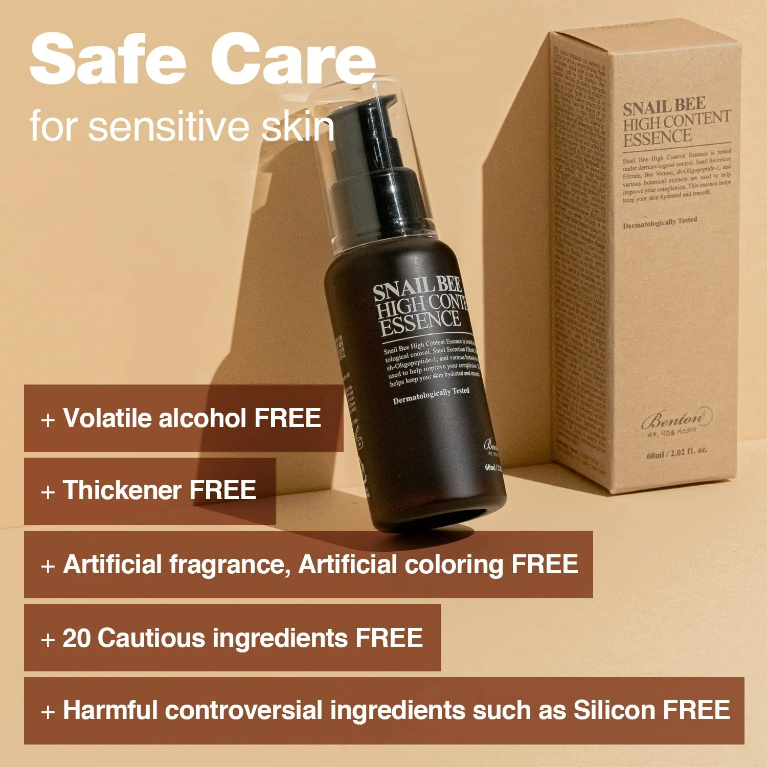 BENTON Snail Bee High Content Essence - Snail Secretion Filtrate & Bee Venom Contained Moisturizing Gel for Oily, Combination, Acne-Prone Skin - Dermatologically Tested, 2.02 fl. oz.