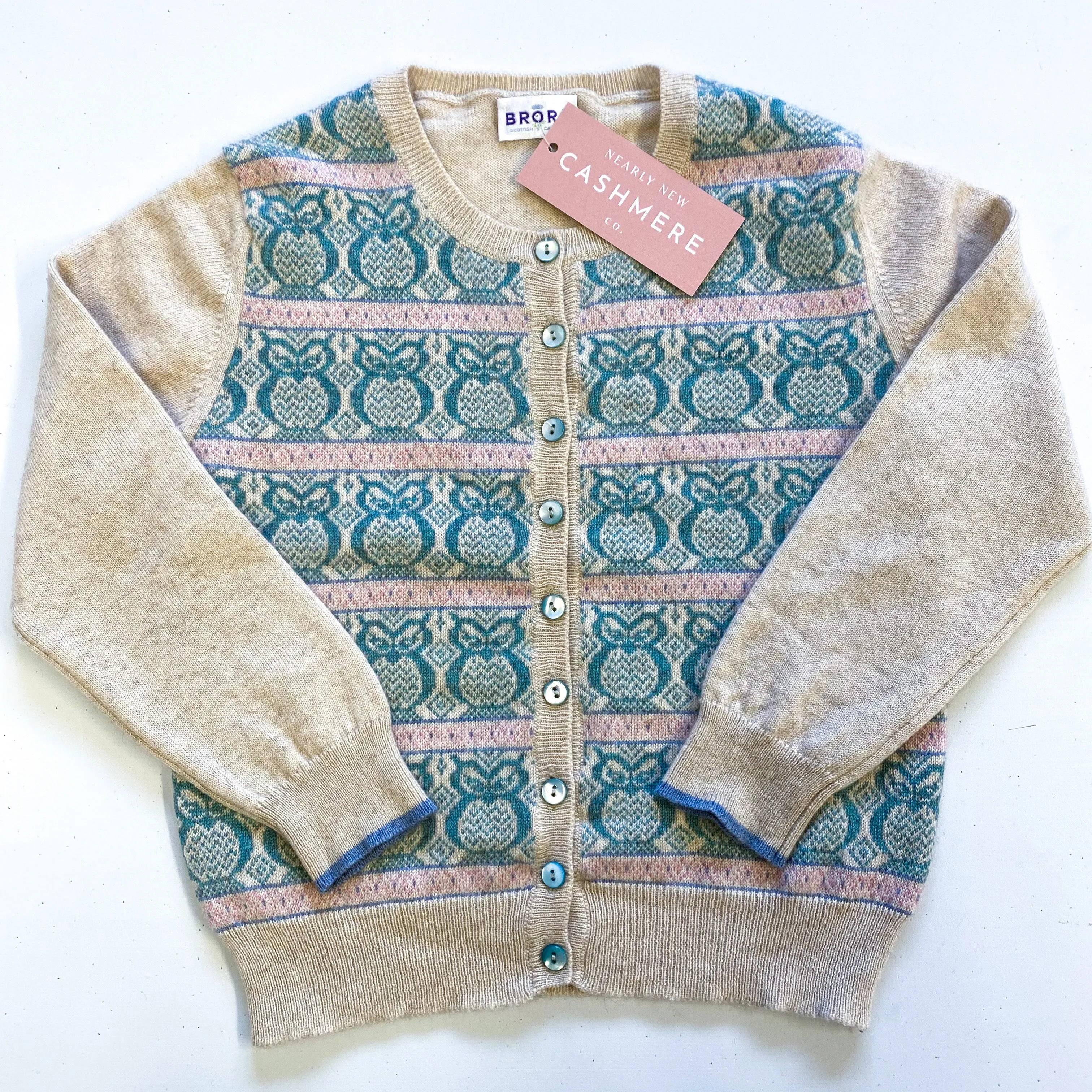 Children’s Brora Owl Cashmere Crew Neck Cardigan Age 5-6