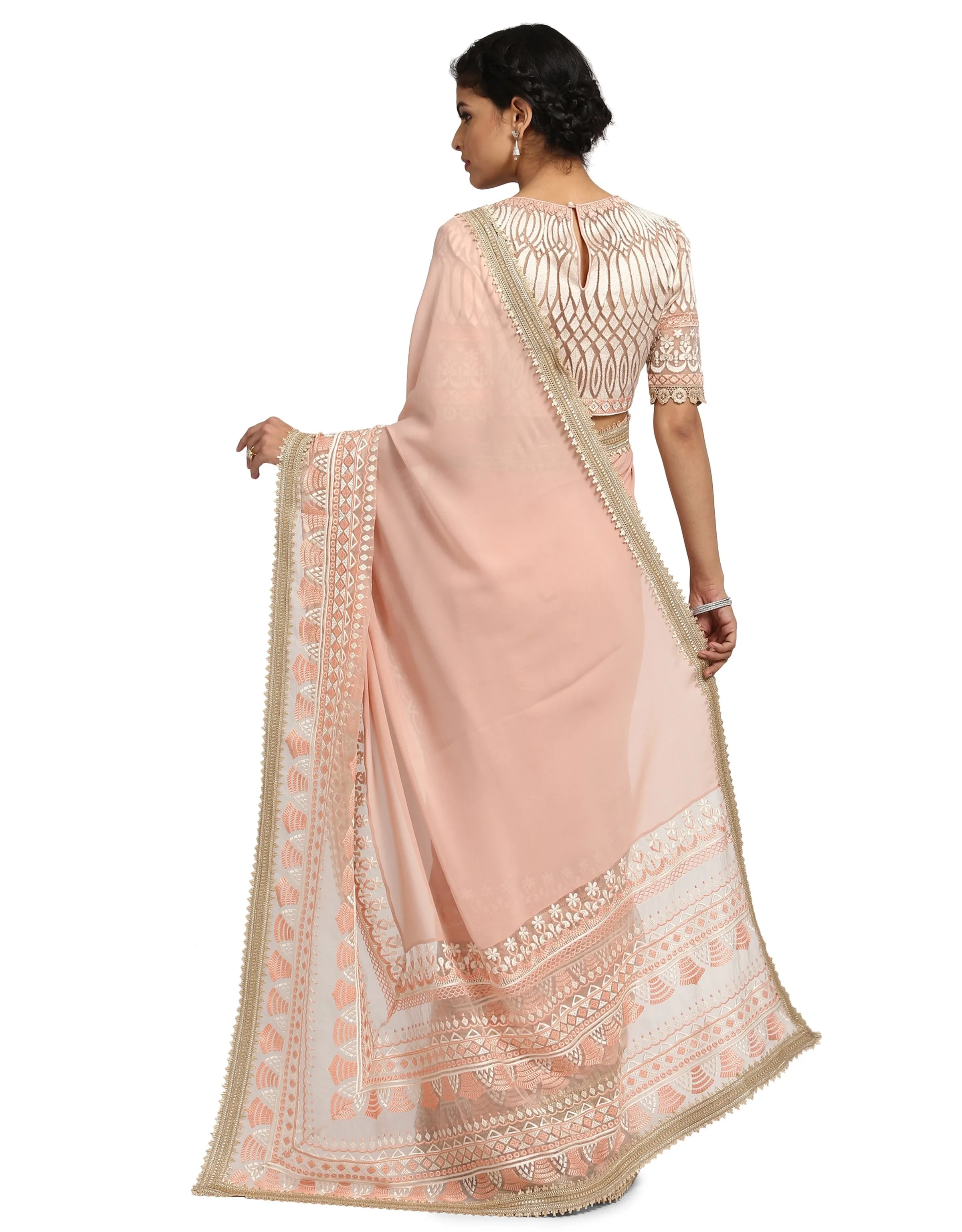 Embroidered Saree with Blouse- Blush