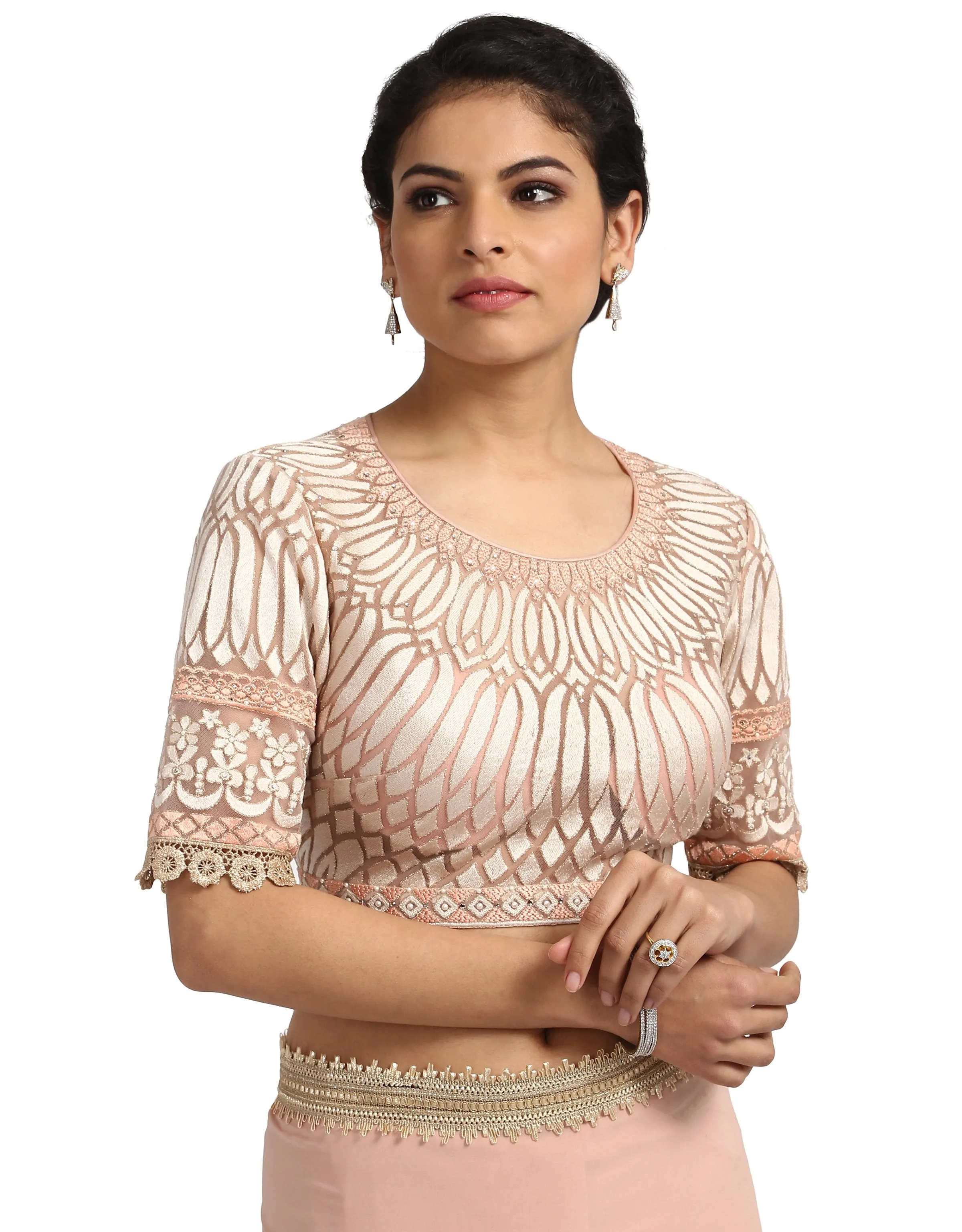 Embroidered Saree with Blouse- Blush