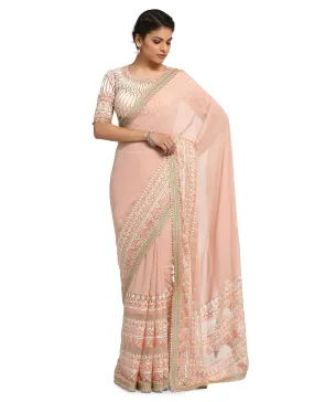 Embroidered Saree with Blouse- Blush