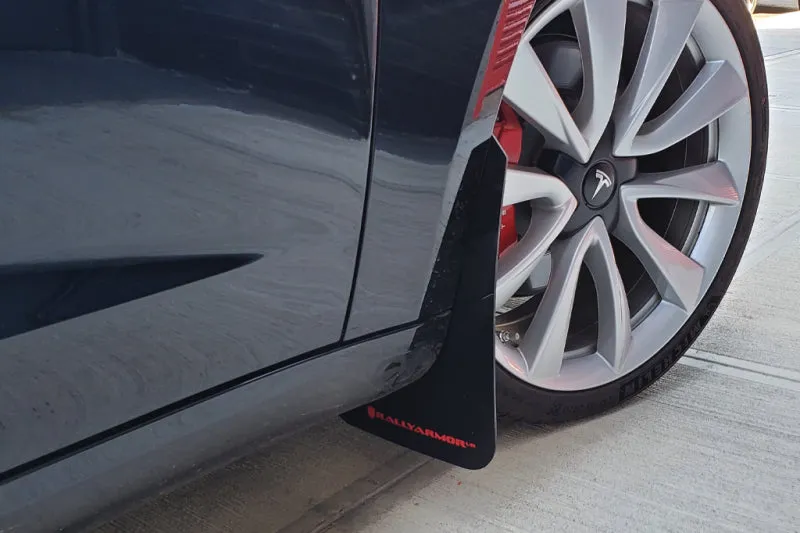 Rally Armor 17  Tesla Model 3 UR Black Mud Flap w/ Red Logo