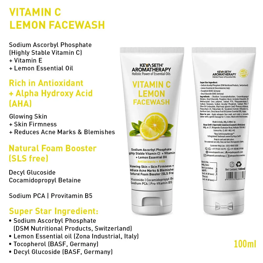 Vitamin C Lemon Combo: Facewash & Serum with Sodium Ascorbyl Phosphate, Vitamin E & AHA for Radiant, Firm, Acne-Free Skin