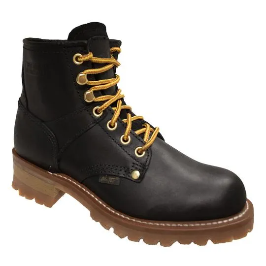 Women 6" Logger, Black Leather Boots